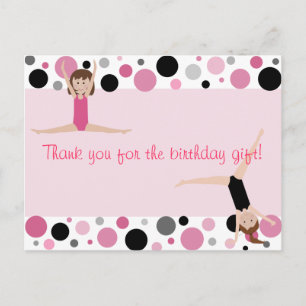 Gymnastic Party Thank You in Pink, Gray & Black Postcard