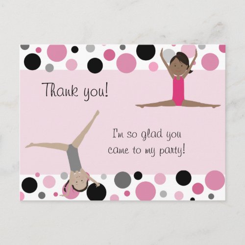 Gymnastic Party Thank You in Pink Gray  Black Postcard