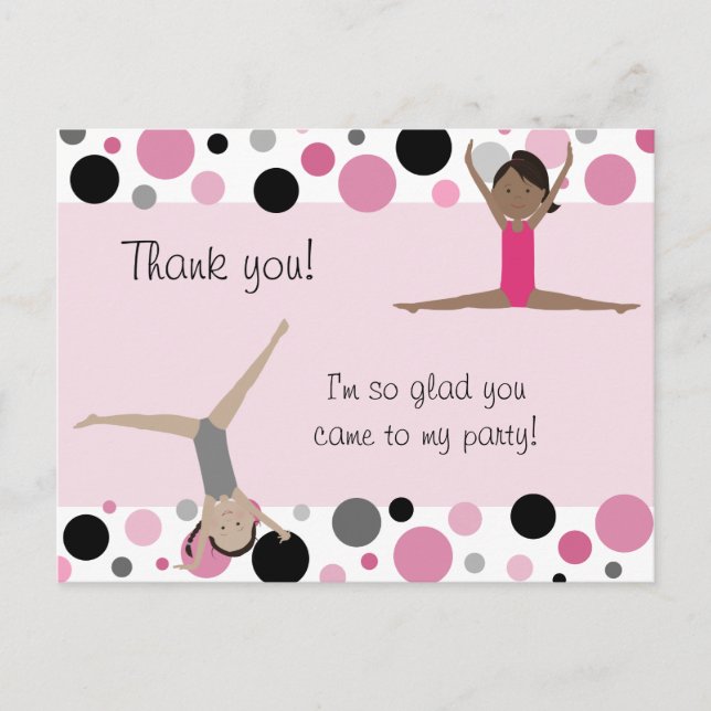 Gymnastic Party Thank You in Pink, Gray & Black Postcard (Front)