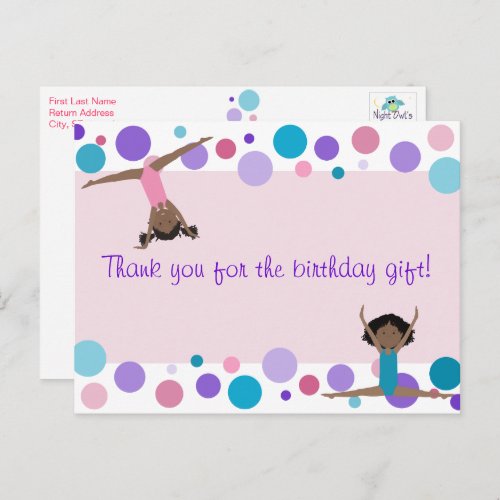 Gymnastic Party Thank You in Pink Purple  Aqua Postcard