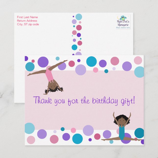 Gymnastic Party Thank You in Pink, Purple & Aqua Postcard (Front/Back)