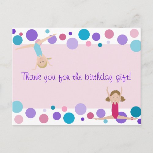 Gymnastic Party Thank You in Pink Purple  Aqua Postcard