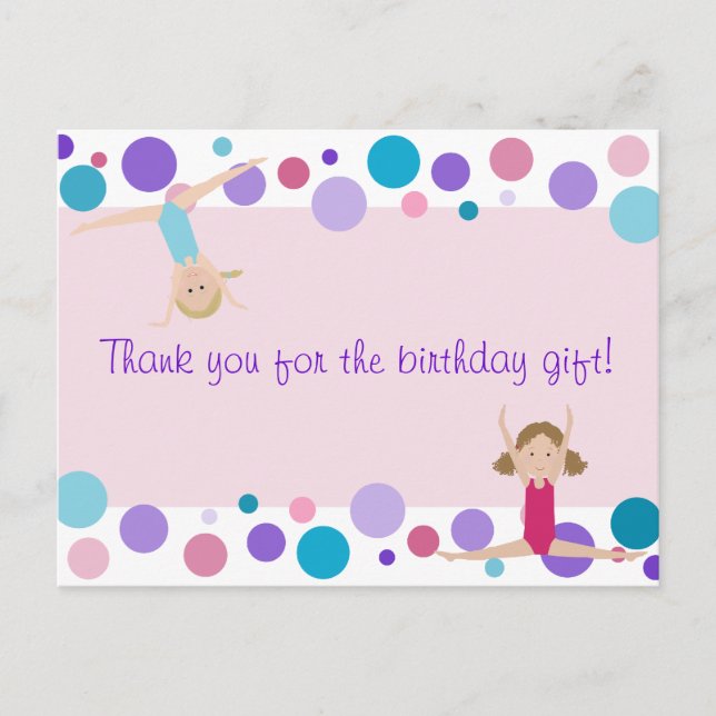 Gymnastic Party Thank You in Pink, Purple & Aqua Postcard (Front)