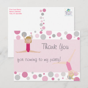 Gymnastic Party Thank You in Pinks & Gray Postcard