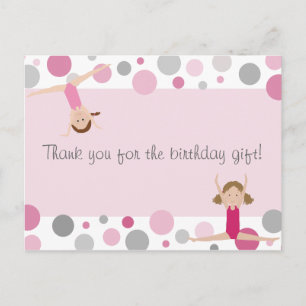 Gymnastic Party Thank You in Pinks & Gray Postcard