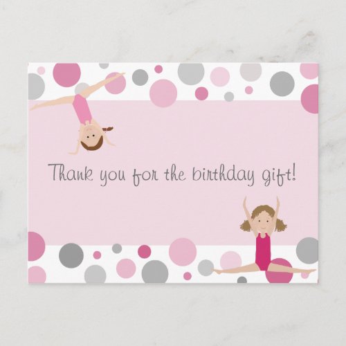 Gymnastic Party Thank You in Pinks  Gray Postcard