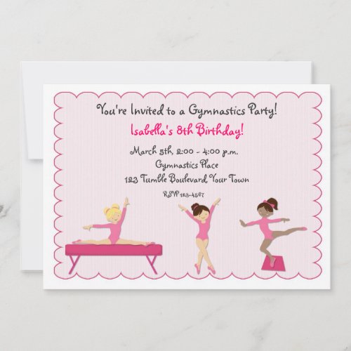 Gymnastic Party, Tumbling, Pink Invitation