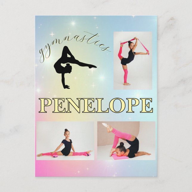 Gymnastic Pastel Rainbow Gradient 3 Photo Custom Holiday Postcard (Front)