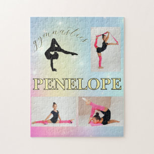 Gymnastic Pastel Rainbow Gradient 3 Photo Custom Jigsaw Puzzle