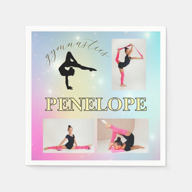 Gymnastic Pastel Rainbow Gradient 3 Photo Custom Napkins (Front)