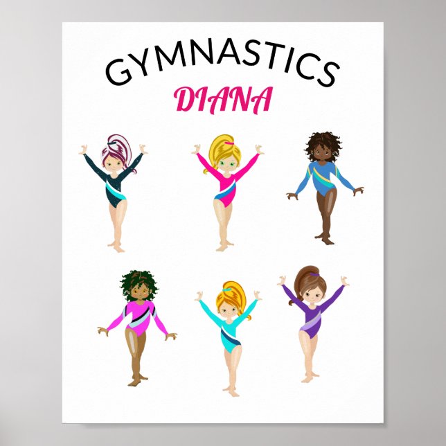 Gymnastics 6 Girls Personalized Gymnast Poster (Front)