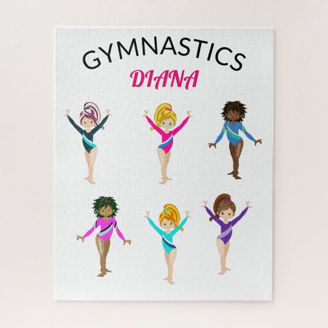 Gymnastics 6 gymnast personalized girl's jigsaw pu jigsaw puzzle (Vertical)