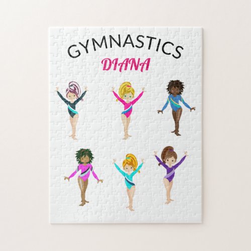 Gymnastics 6 gymnast personalized girls jigsaw puzzle