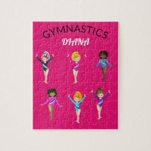 Gymnastics 6 gymnast personalized girl's puzzle. jigsaw puzzle