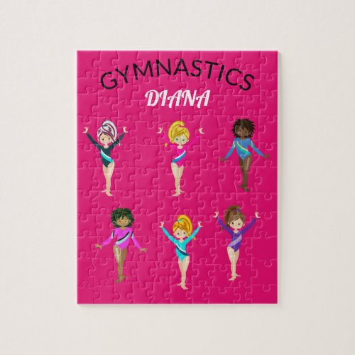 Gymnastics 6 gymnast personalized girls puzzle jigsaw puzzle