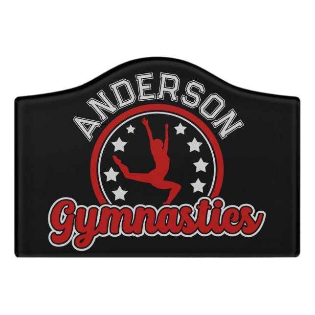 Gymnastics ADD NAME Gymnast Vault Floor Athlete Door Sign (Small Crest Front)