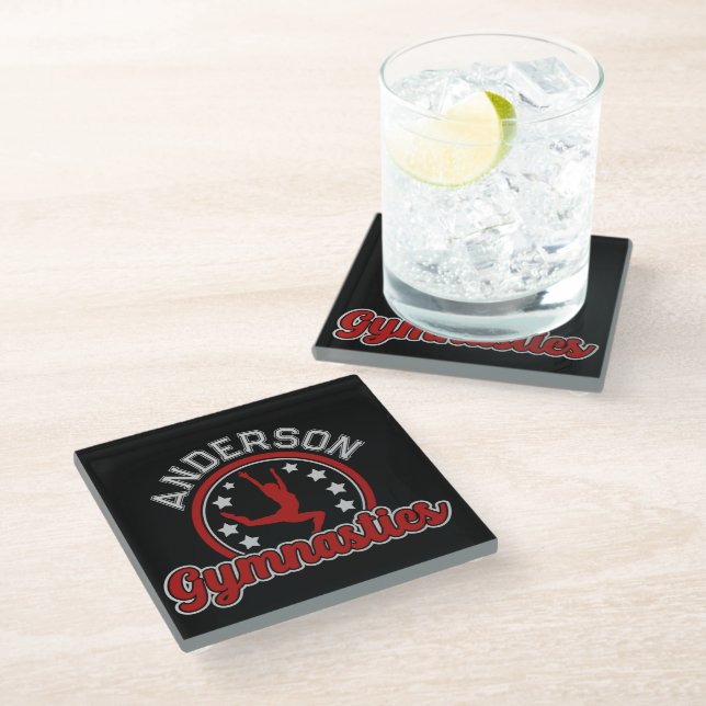 Gymnastics ADD NAME Gymnast Vault Floor Athlete Glass Coaster (Angled)