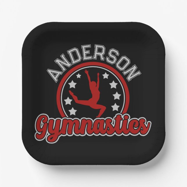 Gymnastics ADD NAME Gymnast Vault Floor Athlete Paper Plates (Front)