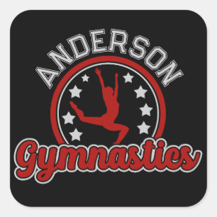 Gymnastics ADD NAME Gymnast Vault Floor Athlete Square Sticker