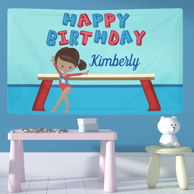 Gymnastics African American Girl Birthday Party Banner (Creator Uploaded)