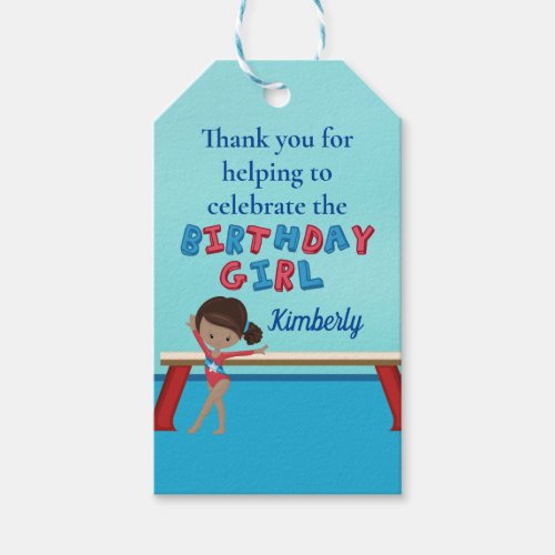 Gymnastics African American Girl Birthday Party Gift Tags