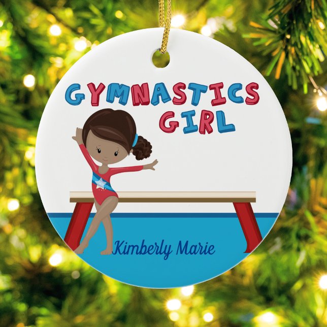 Gymnastics African American Girl Custom Gymnast Ceramic Ornament (Creator Uploaded)