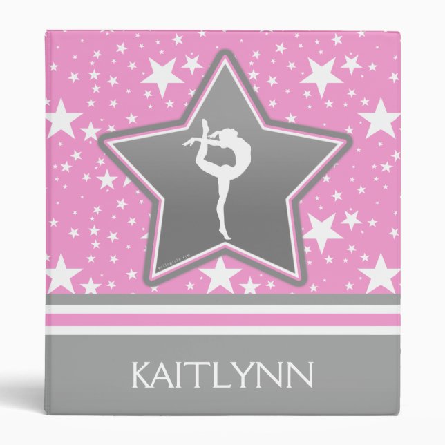 Gymnastics Among the Stars in Pink with YOUR NAME 3 Ring Binder (Front)