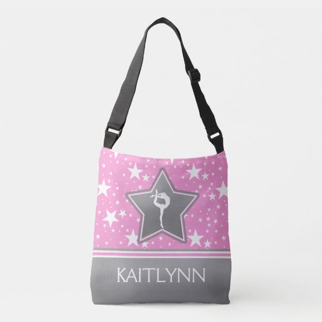 Gymnastics Among the Stars in Pink with YOUR NAME Crossbody Bag (Front)