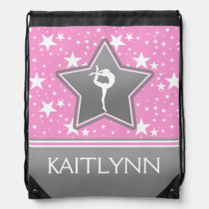 Gymnastics Among the Stars in Pink with YOUR NAME Drawstring Bag