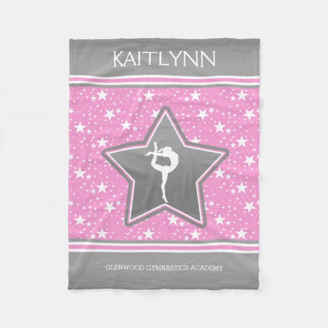 Gymnastics Among the Stars in Pink with YOUR NAME Fleece Blanket (Front)
