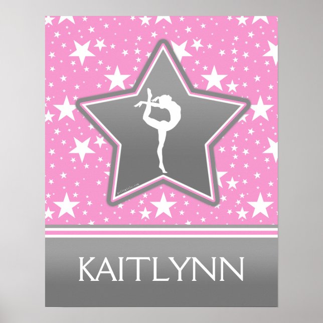 Gymnastics Among the Stars in Pink with YOUR NAME Poster (Front)