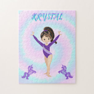 Gymnastics and purple ponies personalized jigsaw puzzle