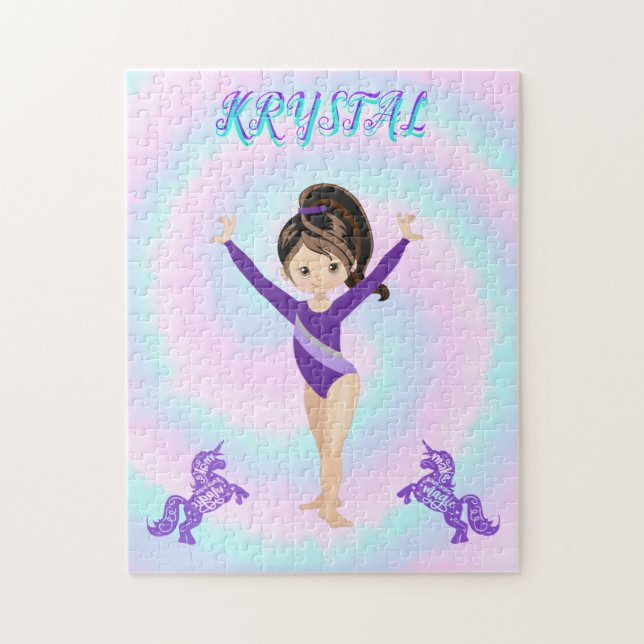 Gymnastics and purple ponies personalized  jigsaw puzzle (Vertical)