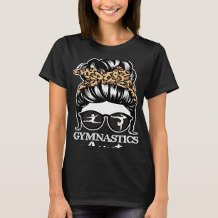 Gymnastics Aunt Messy Bun Hair Gymnast Aunt Leopa T-Shirt