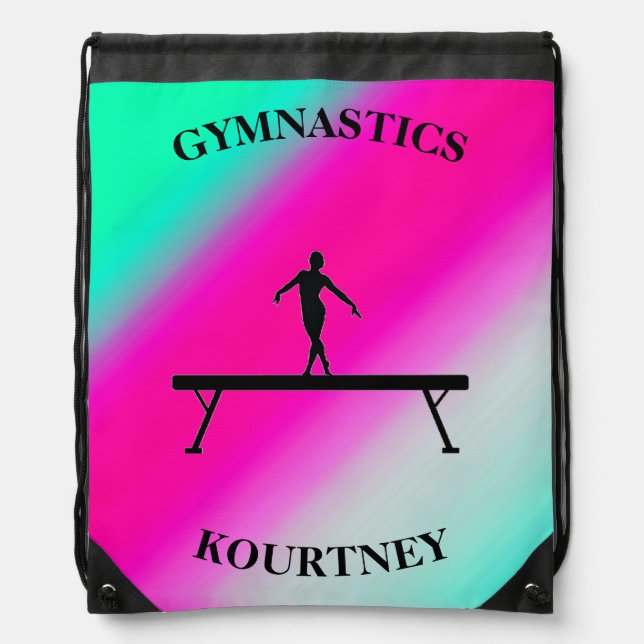 Gymnastics Balance Beam Mint and Fuchsia   Drawstring Bag (Front)