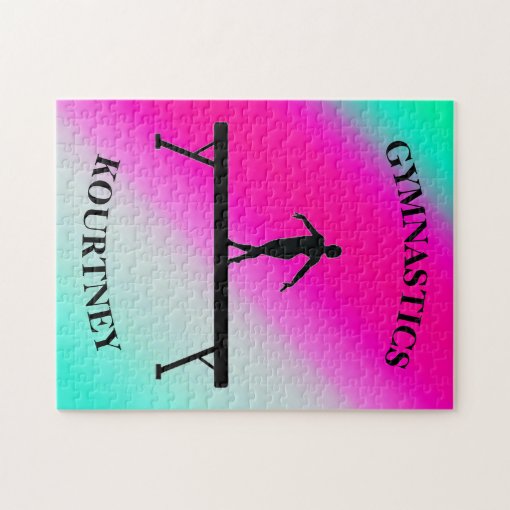 Gymnastics Balance Beam Mint and Fuchsia Jigsaw Puzzle Zazzle