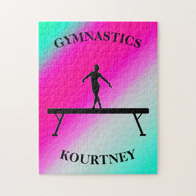 Gymnastics Balance Beam Mint and Fuchsia Jigsaw Puzzle Zazzle