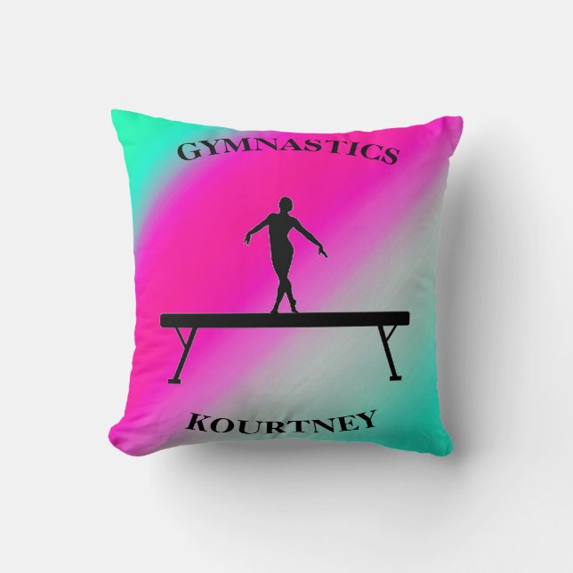 Gymnastics Balance Beam Mint and Fuchsia  Throw Pillow (Front)