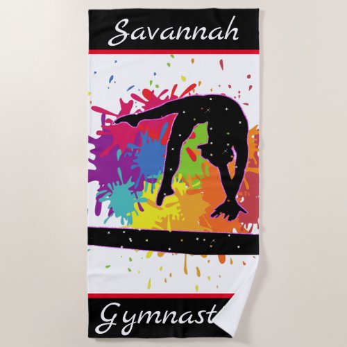 Gymnastics Balance Beam Paint Splatter Beach Towel