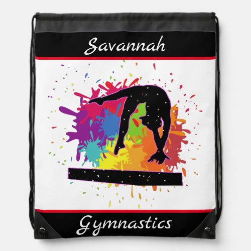 Gymnastics Balance Beam Paint Splatter Drawstring Bag
