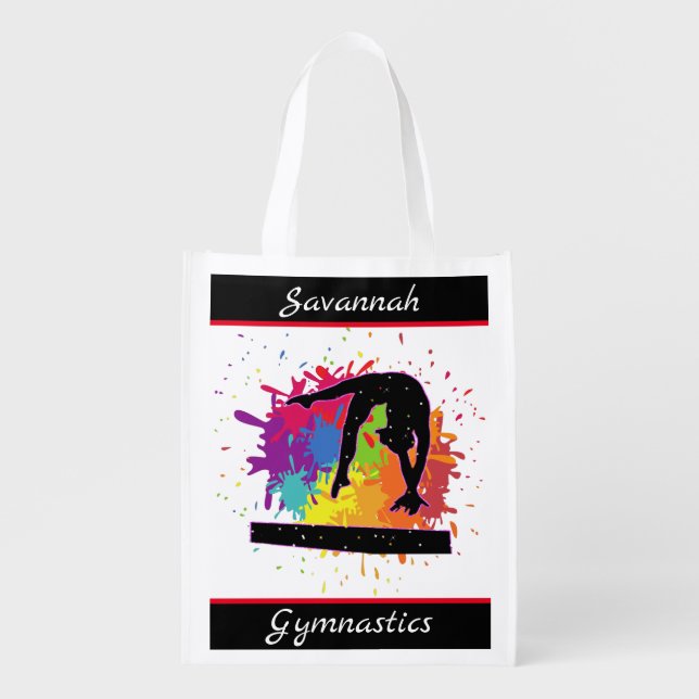 Gymnastics Balance Beam Paint Splatter Grocery Bag (Front)
