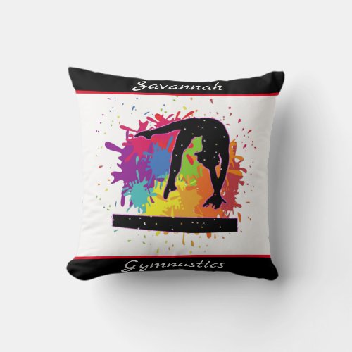 Gymnastics Balance Beam Paint Splatter Throw Pillow