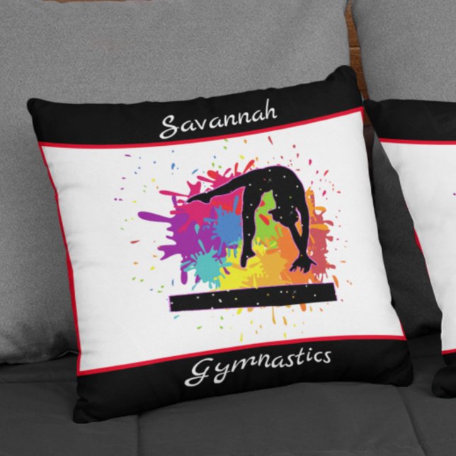 Gymnastics Balance Beam Paint Splatter Throw Pillow (Creator Uploaded)