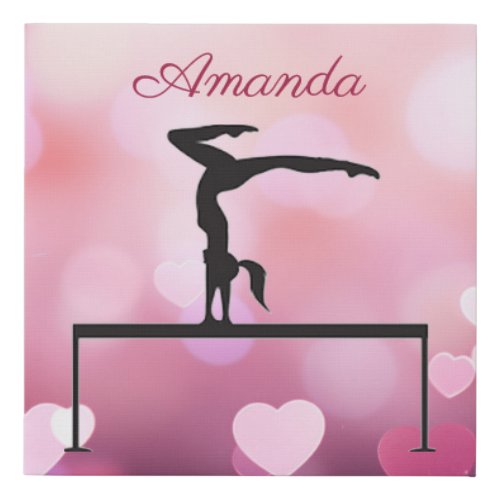 Gymnastics Balance Beam Pink Hearts Faux Canvas Print