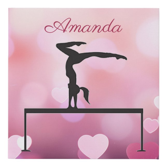 Gymnastics Balance Beam Pink Hearts Faux Canvas Print (Front)