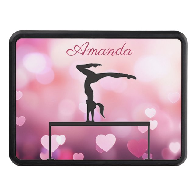 Gymnastics Balance Beam Pink Hearts Hitch Cover (Front)