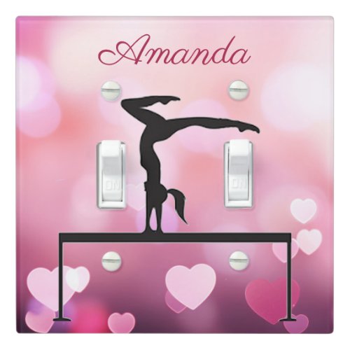 Gymnastics Balance Beam Pink Hearts Light Switch Cover