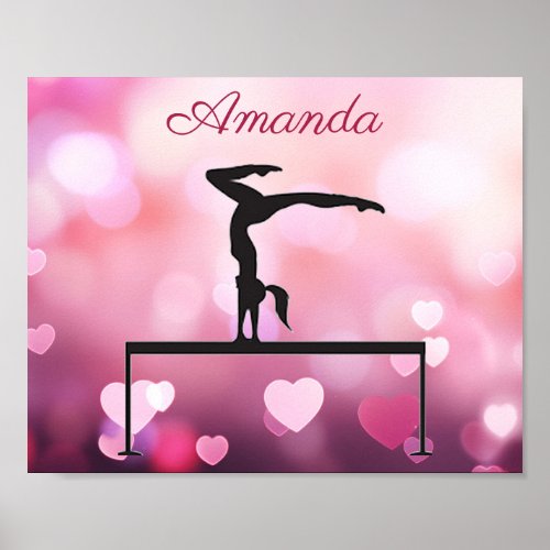 Gymnastics Balance Beam Pink Hearts Poster