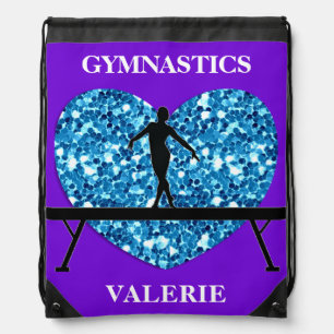 Gymnastics Balance Beam Purple Teal Drawstring Bag