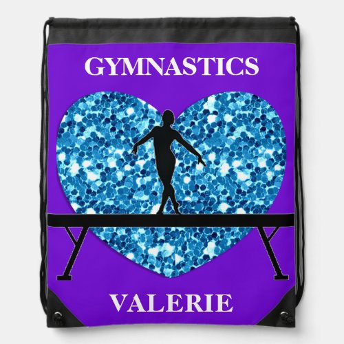 Gymnastics Balance Beam Purple Teal Drawstring Bag
